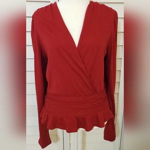 Banana Republic Red Top Long V Neck Long Sleeve Size S.